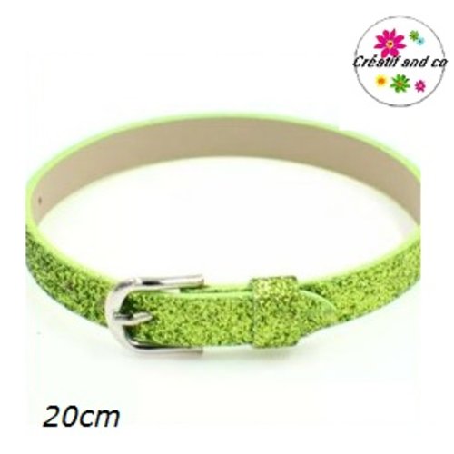 Bracelet simili cuir paillette vert  20cm