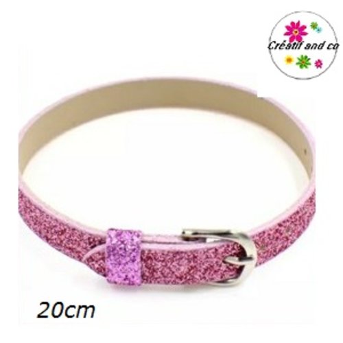 Bracelet simili cuir paillette rose 20cm