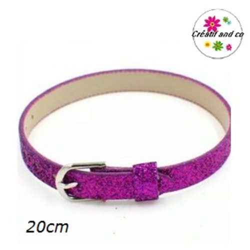 Bracelet simili cuir paillette mauve foncé 20cm
