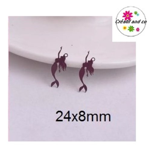 Breloque estampe femme forme sirène mauve foncé 24mm