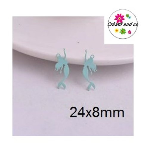 Breloque estampe femme forme sirène bleu clair  24mm