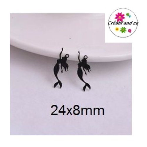 Breloque estampe femme forme sirène noire 24mm
