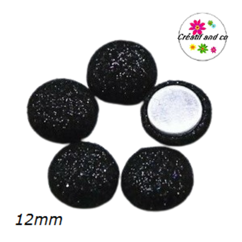 X2 cabochons dômes tissu paillette noir  12mm