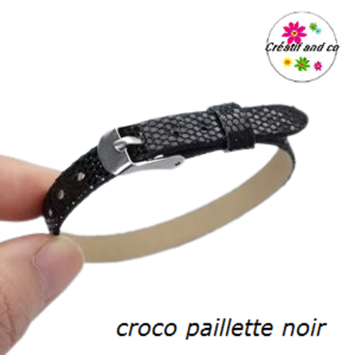 Bracelet simili cuir croco paillette noir 20cm