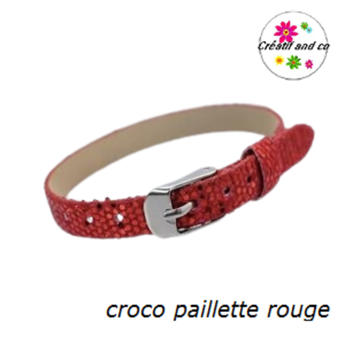 Bracelet simili cuir croco paillette rouge  20cm