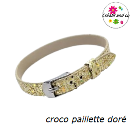 Bracelet simili cuir croco paillette doré  20cm