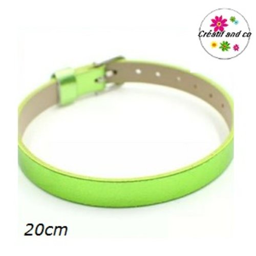 Bracelet simili cuir brillant vert 20cm