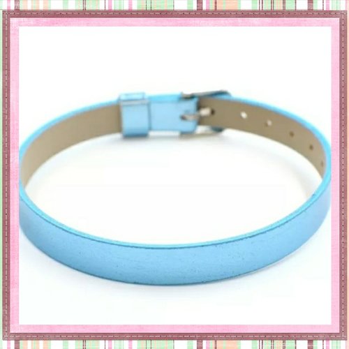 Bracelet simili cuir brillant bleu clair  20cm