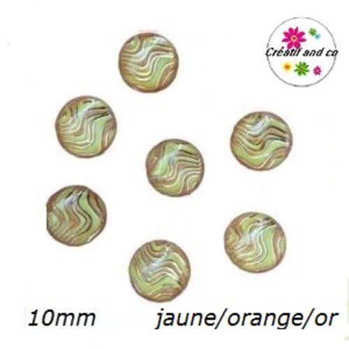 X2 cabochons jaunes/oranges et or résine 10mm