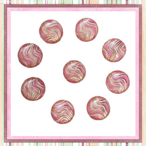 X2 cabochons rose/rose pâle et or résine 10mm