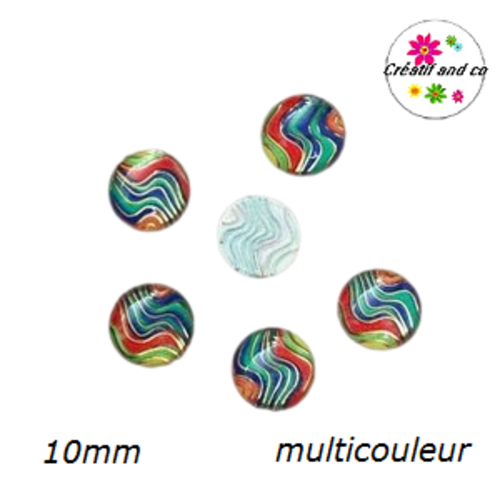 X2 cabochons multicouleurs résine 10mm