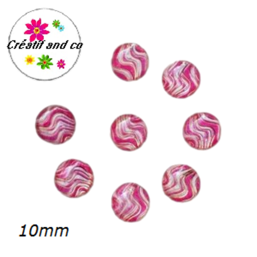 X2 cabochons fuchsia/ rose/rose pâle et or résine 10mm