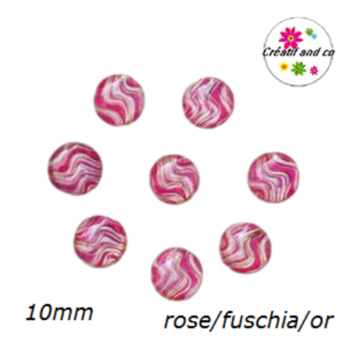 X2 cabochons fuchsias/roses/roses pâles et or résine 10mm