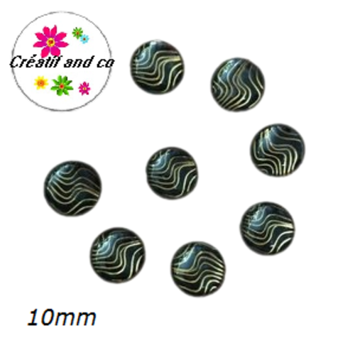 X2 cabochons noir et or résine 10mm