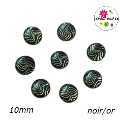 X2 cabochons noir et or résine 10mm