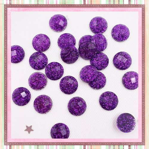 X2 cabochons violet à facette résine 10mm