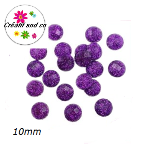 X2 cabochons violets à facette résine 10mm