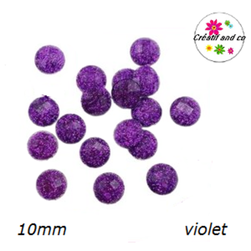 X2 cabochons violets à facette résine 10mm