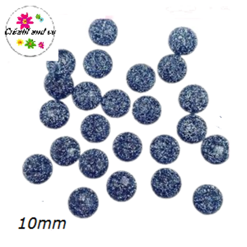 X2 cabochons bleu gris à facette résine 10mm