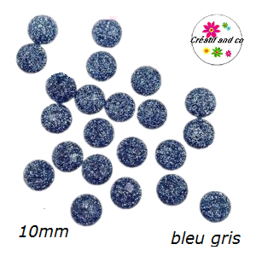 X2 cabochons bleu gris à facette résine 10mm