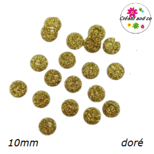 X2 cabochons dorés à facette résine 10mm