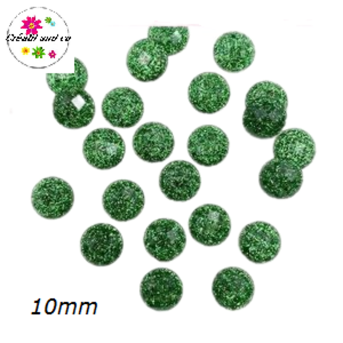 X2 cabochons verts à facette résine 10mm