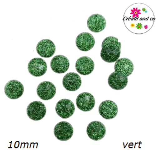 X2 cabochons verts à facette résine 10mm