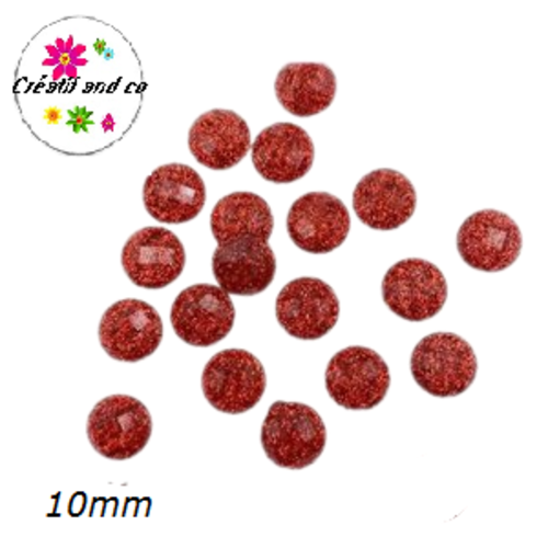 X2 cabochons rouges à facette résine 10mm