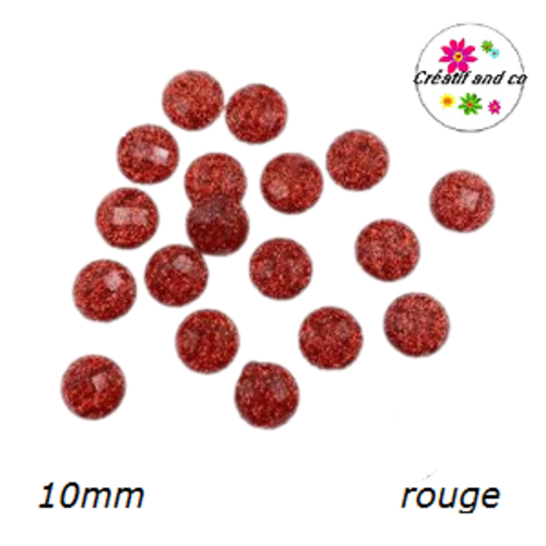 X2 cabochons rouges à facette résine 10mm
