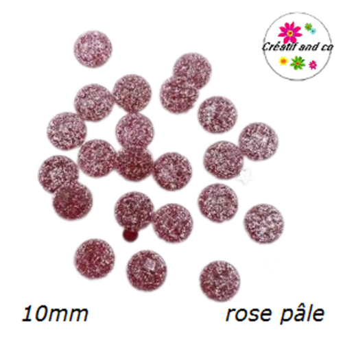 X2 cabochons roses pâles à facette résine 10mm