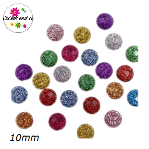 X 5 cabochons mix à facette résine 10mm