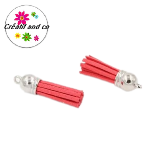 Pendentif pompon suédine rose foncé  35mm