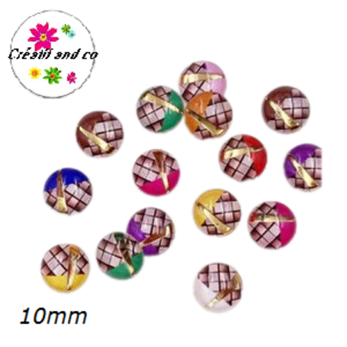 X2 cabochons dômes résine 10mm