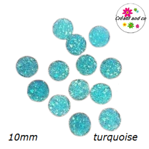 X2 cabochons druzy turquoise résine 10mm