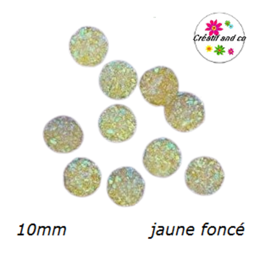 X2 cabochons druzy jaune foncé résine 10mm