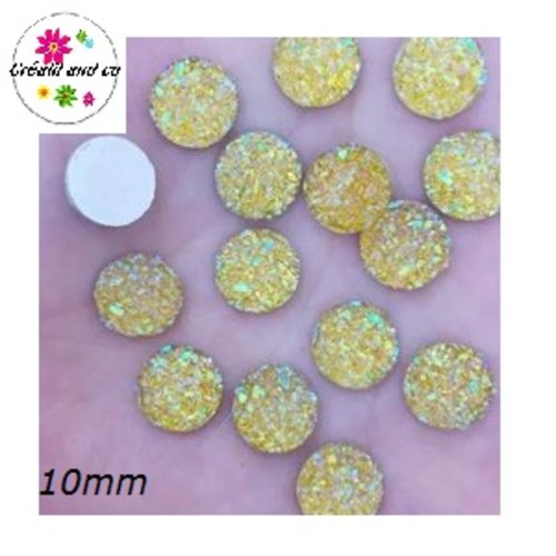 X2 cabochons druzy jaune foncé résine 10mm