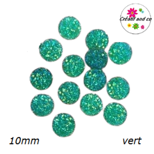 X2 cabochons druzy vert résine 10mm