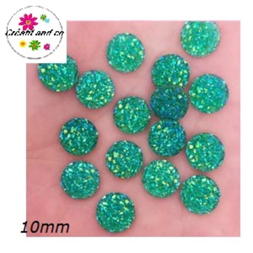X2 cabochons druzy vert résine 10mm