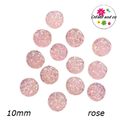 X2 cabochons druzy rose résine 10mm