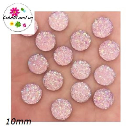 X2 cabochons druzy rose résine 10mm
