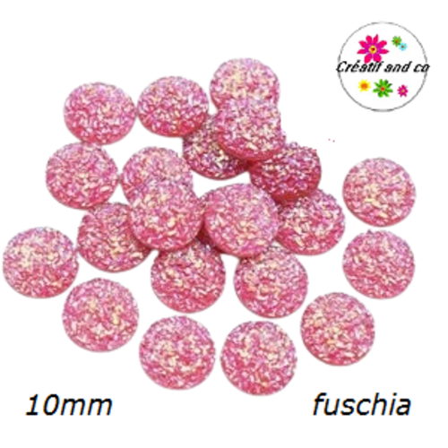 X2 cabochons druzy fuchsia résine 10mm