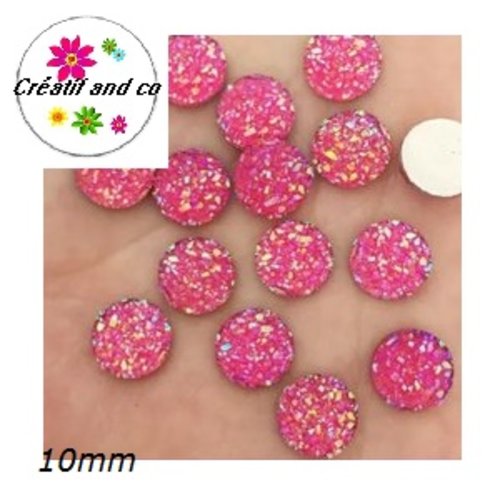 X2 cabochons druzy fuchsia résine 10mm