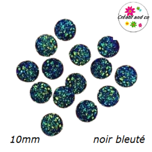 X2 cabochons druzy noir bleuté résine 10mm