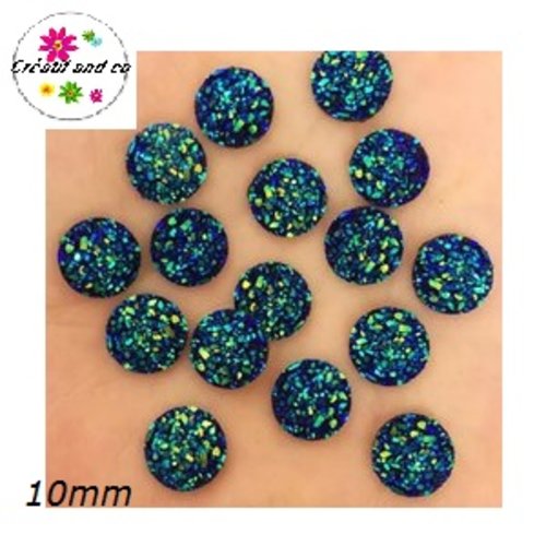 X2 cabochons druzy noir bleuté résine 10mm