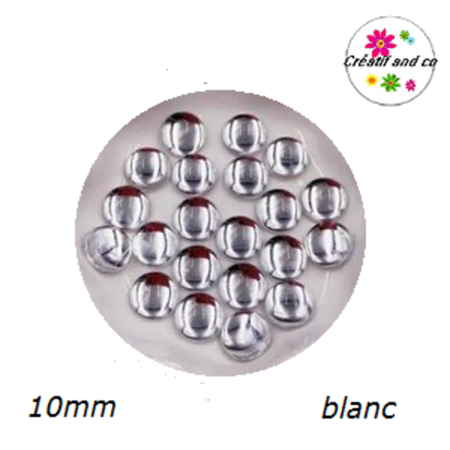 X2 cabochons lumière blanc résine 10mm