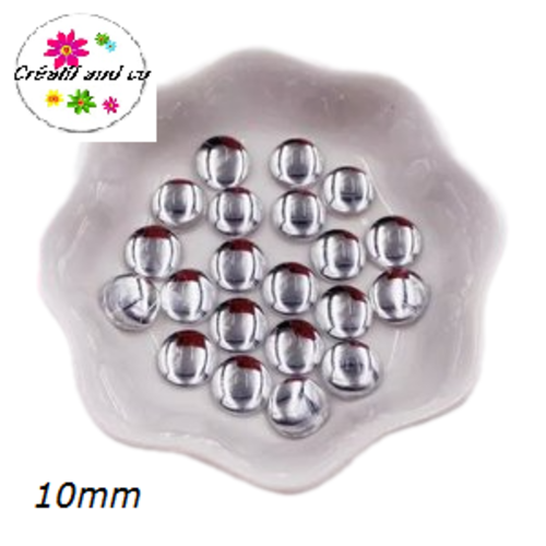 X2 cabochons lumière blanc résine 10mm