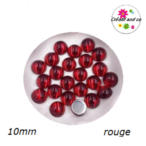 X2 cabochons lumière rouge résine 10mm