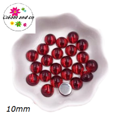 X2 cabochons lumière rouge résine 10mm
