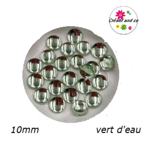 X2 cabochons lumière vert d'eau résine 10mm