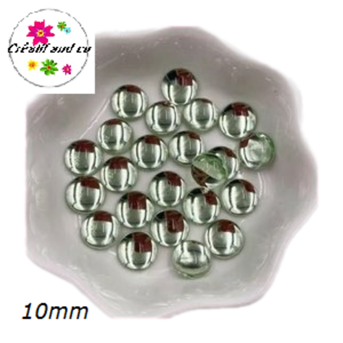 X2 cabochons lumière vert d'eau résine 10mm